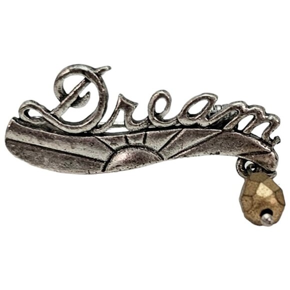 Chico’s Silver Tone  Cursive Letter Sign DREAM W/ Dangle Charm Pin, Signed L318 - Picture 2 of 9